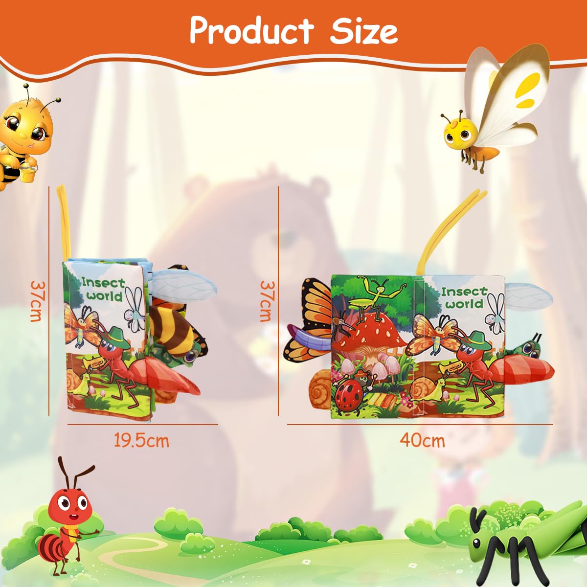 PATPAT 6 Pages Cloth Book for Babies, 3D Cartoon Insect Crinkle Books for Babies 6-12 Month Old Soft Cloth Books, Sensory Toys Book, Early Development Toys Baby Cloth Book for Toddler 3-18 Months PATPAT 6 Pages Cloth Book for Babies, 3D Cartoon Insect Crinkle Books for Babies 6-12 Month Old Soft Cloth Books, Sensory Toys Book, Early Development Toys Baby Cloth Book for Toddler 3-18 Months